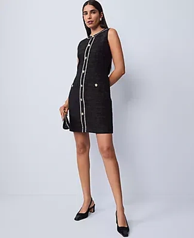 Ann Taylor Tweed Button Shift Dress In Black