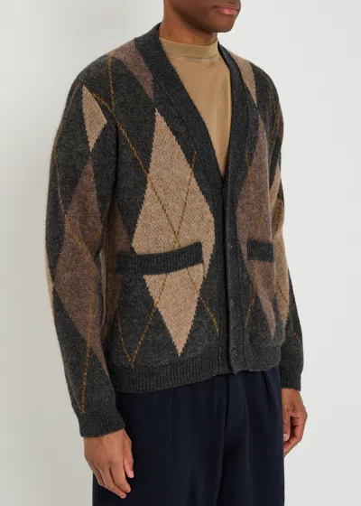 Universal Works Langdale Argyle Alpaca-blend Cardigan In Multi