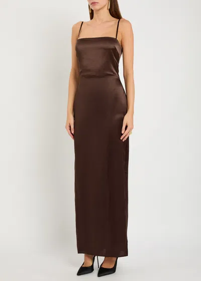 Reformation Frankie Sleeveless Silk Dress In Brown