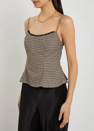 Reformation Womens Genevieve Check-print Woven Top Beige And Black Check In Multi