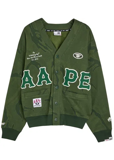 Aape Logo Camouflage-intarsia Cotton Cardigan In Green