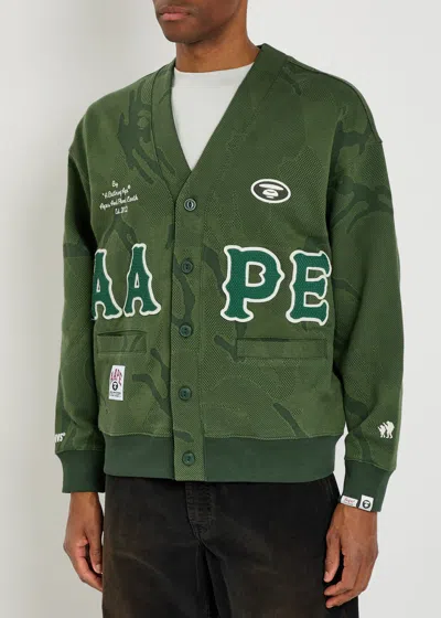 Aape Logo Camouflage-intarsia Cotton Cardigan In Green