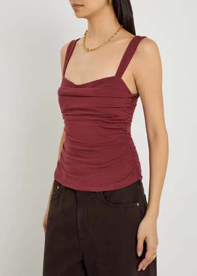 Reformation Trish Ruched Stretch-cotton Top In Red