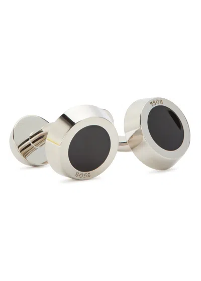 Hugo Boss Boss Simony Enamelled Cufflinks In Silver