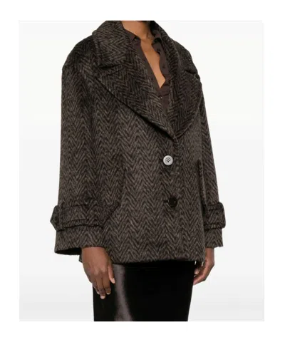 Dondup Herringbone-pattern Button Coat In Brown