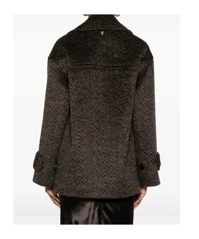 Dondup Herringbone-pattern Button Coat In Brown