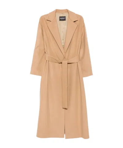 Dondup Belted Lapels Coat In Brown