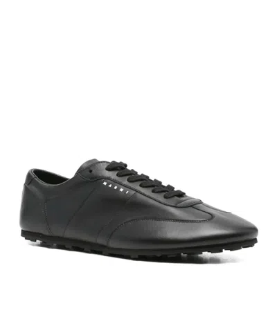 Marni Leather Lace-up Sneakers In Black