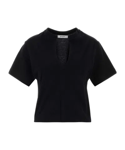 Gimaguas Short Sleeve Cropped T-shirt Keyhole Detail In Black