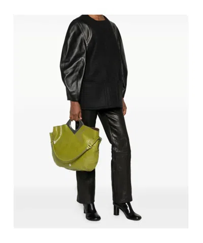 Bally Anni Moon Circular-handle Leather Tote Bag In Green
