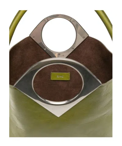 Bally Anni Moon Circular-handle Leather Tote Bag In Green