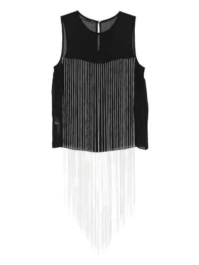 Patrizia Pepe Sheer-panel Fringed Top In Multi
