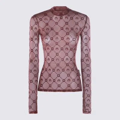 Marine Serre High-neck Mesh Top Moonogram Pattern In Brown
