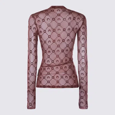 Marine Serre High-neck Mesh Top Moonogram Pattern In Brown