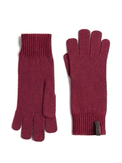 Brunello Cucinelli Embellished-tap Gloves In Burgundy