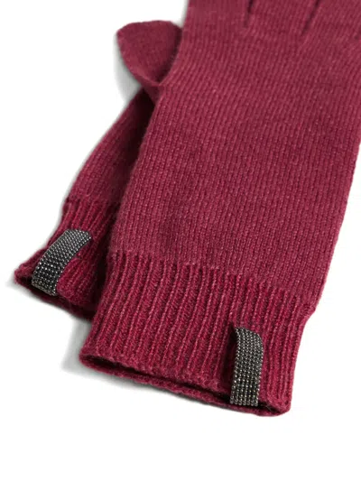 Brunello Cucinelli Embellished-tap Gloves In Burgundy
