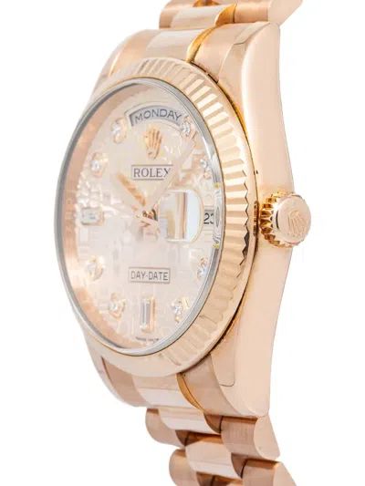 Pre-owned Rolex Day-date 18k Rose Gold Diamond 36mm In Pink