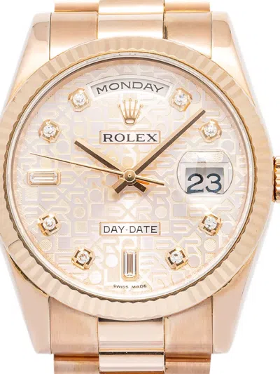 Pre-owned Rolex Day-date 18k Rose Gold Diamond 36mm In Pink
