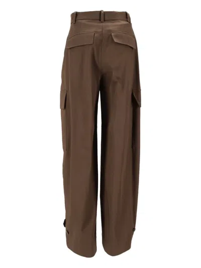 P.a.r.o.s.h Wide Leg Cargo Trousers With Adjustable Straps In Brown