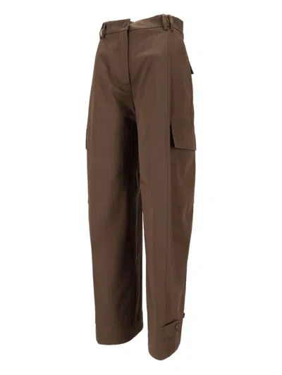 P.a.r.o.s.h Wide Leg Cargo Trousers With Adjustable Straps In Brown