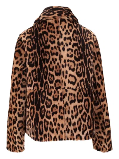 La Rose Button Leopard-print Jacket In Brown