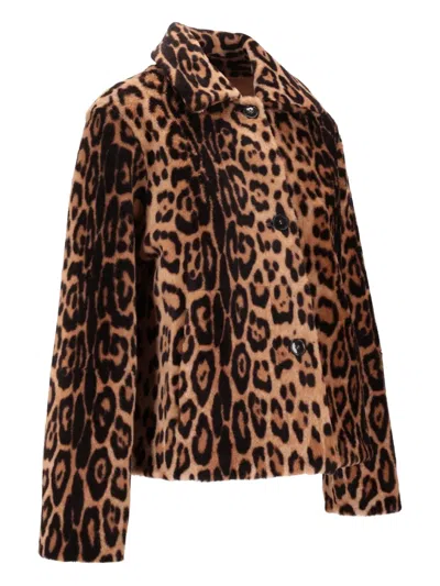 La Rose Button Leopard-print Jacket In Brown