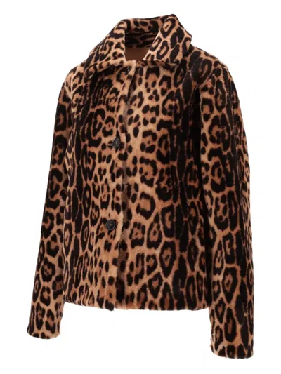 La Rose Button Leopard-print Jacket In Brown