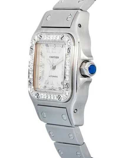 Pre-owned Cartier  Stainless Steel Santos Galbee Diamond 24mm In White