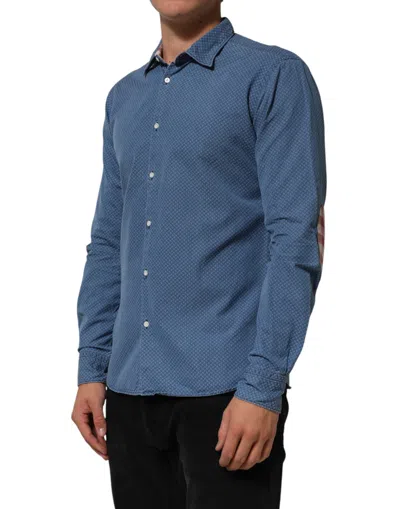 Pre-owned Aglini Blue Cotton Slim Fit Collared Long Sleeve Casual Men's Shirt ()