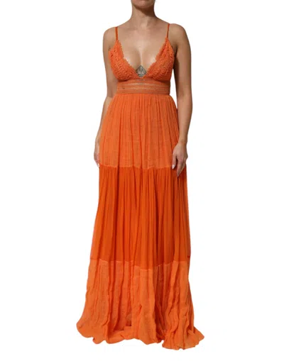 Pre-owned Alberta Ferretti Orange Lace Bustier Layered Maxi Women's Dress ()