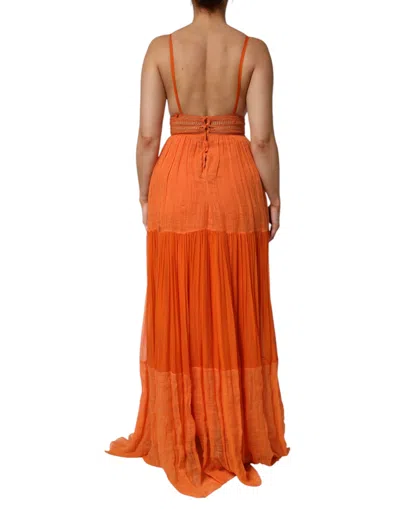 Pre-owned Alberta Ferretti Orange Lace Bustier Layered Maxi Women's Dress ()