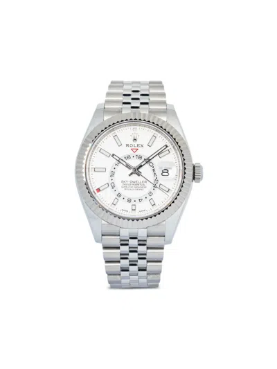Pre-owned Rolex Stainless Steel Sky-dweller 42mm In White