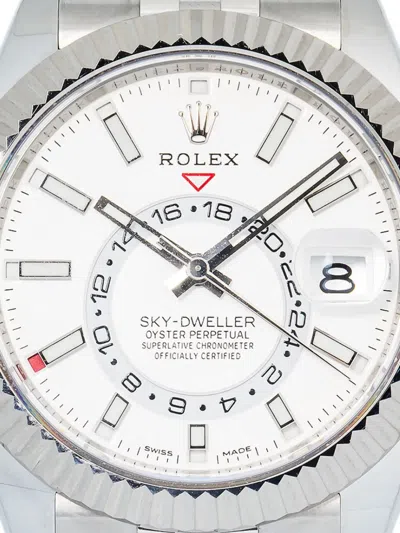 Pre-owned Rolex Stainless Steel Sky-dweller 42mm In White