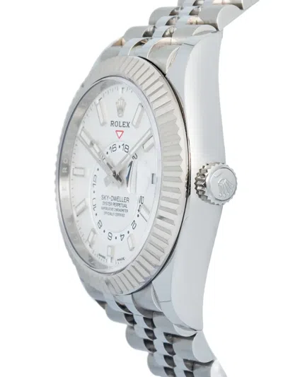 Pre-owned Rolex Stainless Steel Sky-dweller 42mm In White