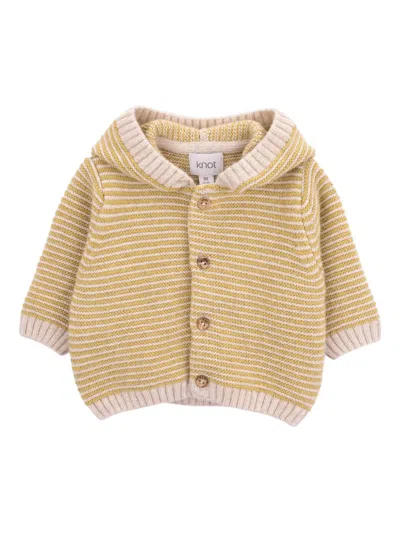 Knot Hooded Striped Cardigan In Neutral