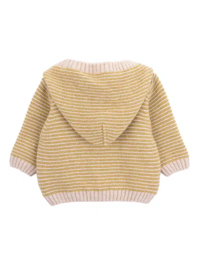 Knot Hooded Striped Cardigan In Neutral