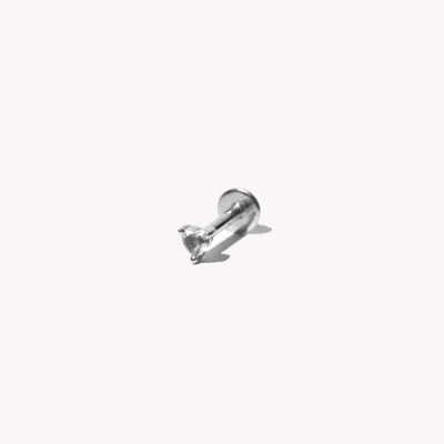 Astrid &amp; Miyu Heart Gem Piercing Stud In Solid White Gold | Jewellery By  In Silver