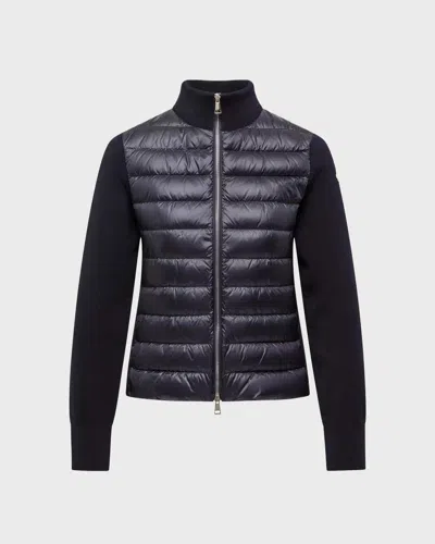 Moncler Cardigan Padded Wool Zip-up In Black