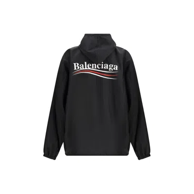 Balenciaga Polyester Jacket With Elastic Cuffs And Hooded Design In Black