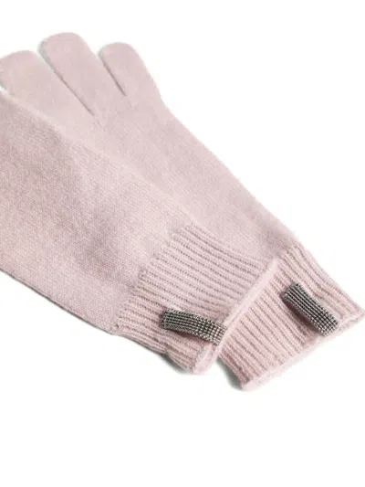 Brunello Cucinelli Embellishment-tab Gloves In Pink