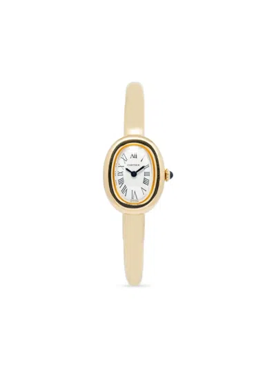 Pre-owned Cartier 18k Yellow Gold Baignoire 18mm In White