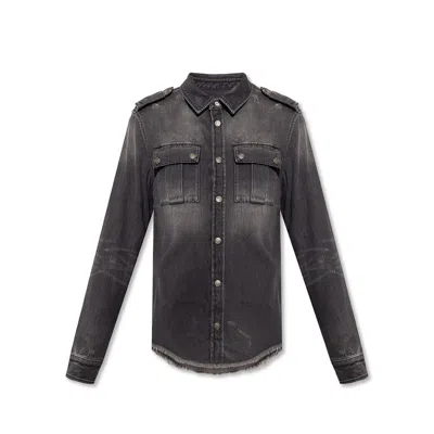 Balmain Cotton Denim Men's Shirt In Black