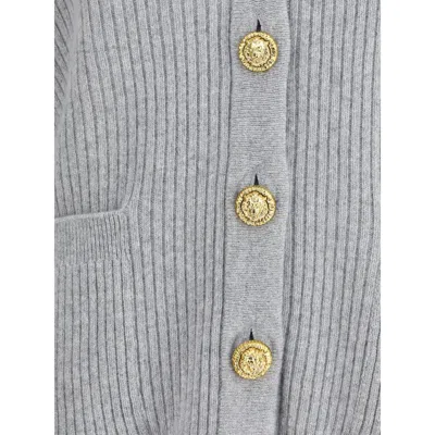 Balmain Long Cashmere Cardigan With Buttons In Gray