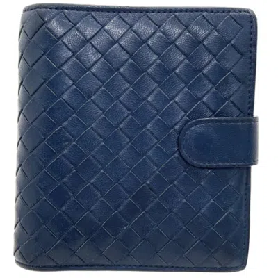 Pre-owned Bottega Veneta Intrecciato Navy Leather Wallet (bi-fold) () In Blue