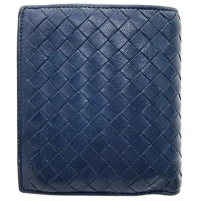 Pre-owned Bottega Veneta Intrecciato Navy Leather Wallet (bi-fold) () In Blue