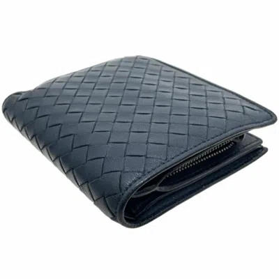 Pre-owned Bottega Veneta Intrecciato Navy Leather Wallet (bi-fold) () In Blue