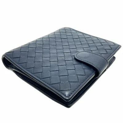 Pre-owned Bottega Veneta Intrecciato Navy Leather Wallet (bi-fold) () In Blue