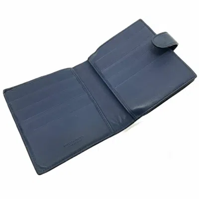 Pre-owned Bottega Veneta Intrecciato Navy Leather Wallet (bi-fold) () In Blue