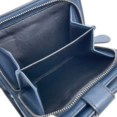 Pre-owned Bottega Veneta Intrecciato Navy Leather Wallet (bi-fold) () In Blue