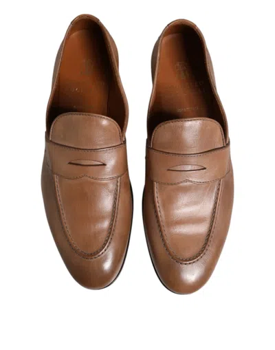 Brunello Cucinelli Brown Leather Loafer Dress Formal Shoes In Brown